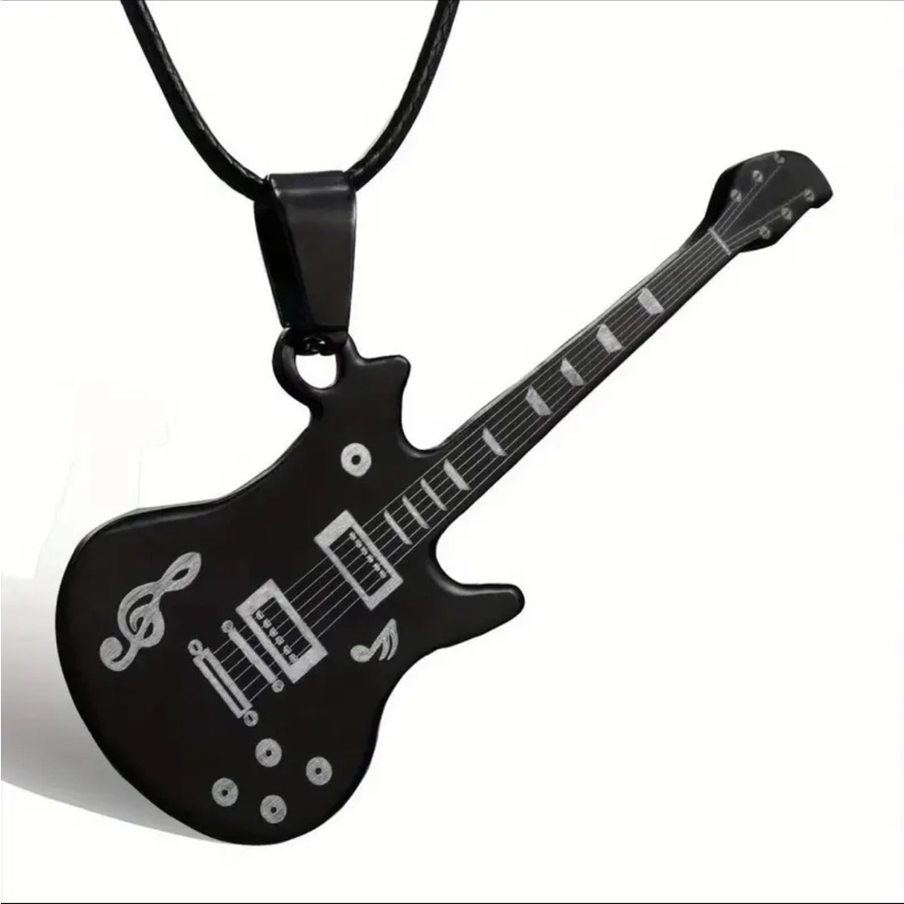 Black Guitar Pendant Necklace unisex black cord necklace NWT